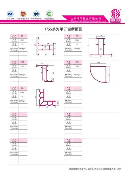 P55系列平開窗斷面圖