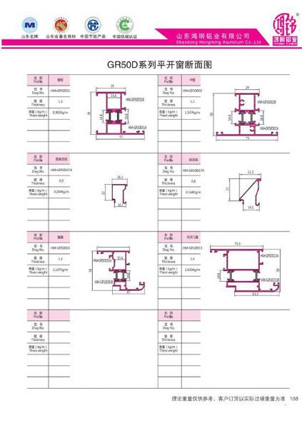 GR50D系列平開窗斷面圖
