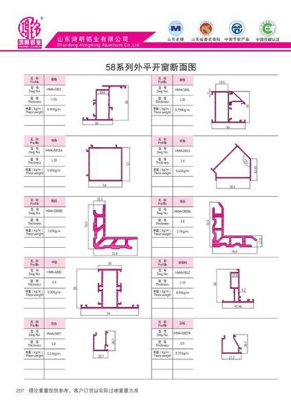 58系列外平開窗斷面圖