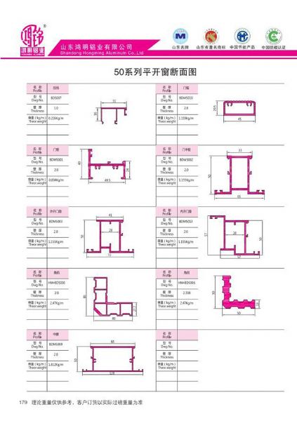 50系列平開窗斷面圖