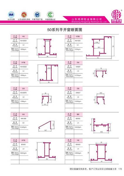 50系列平開窗斷面圖