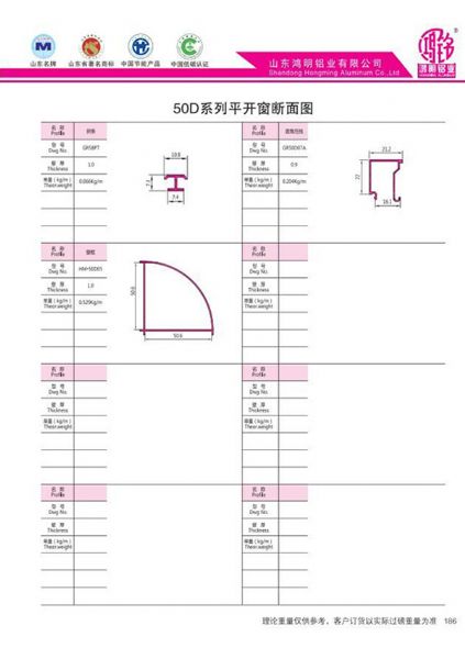 50D系列平開窗斷面圖